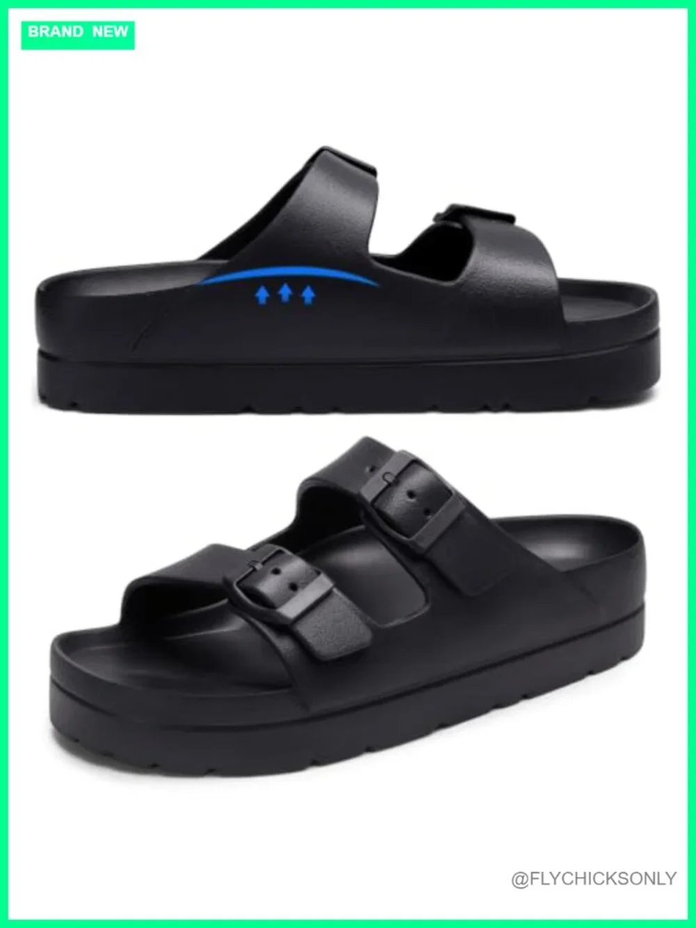 Women's Platform Slides with Arch Support, Adjustable Double Buckle,